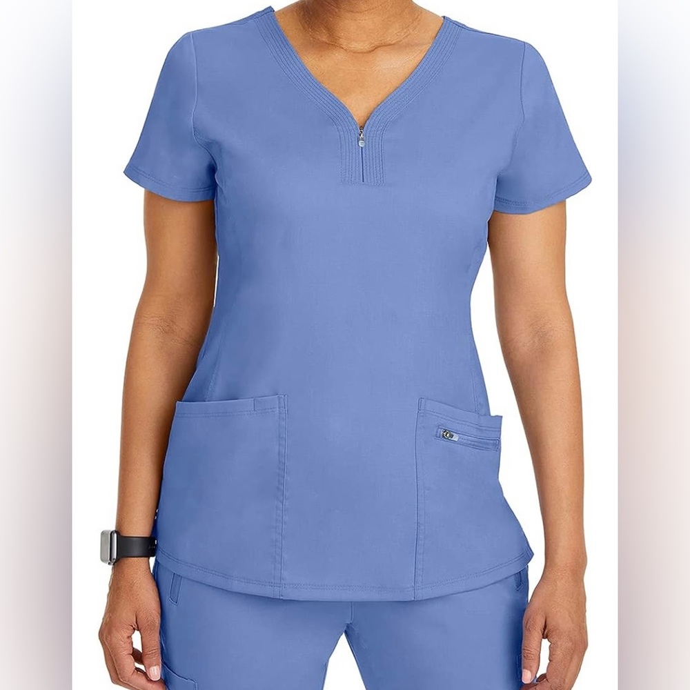 SOLD ✨NWT Purple Label Healing Hands Jeni Zipper Ceil Blue Scrub Top